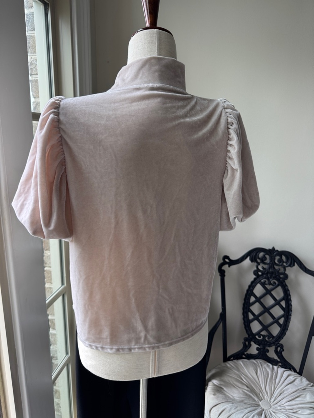 Free People Soft Blush Velvet Puff Sleeve Mock Neck Top - Picture 4 of 5